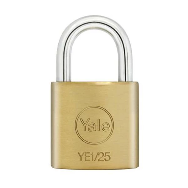 Yale Padlock YE1-25 Essential Series Indoor Brass Standard Shackle 25mm