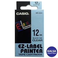 Casio EZ - Label Printer Color Tape Cartridge XR-12X1 Width 12 mm Black On Clear
