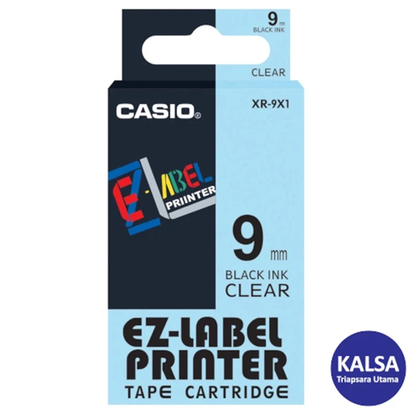 Casio EZ - Label Printer Color Tape Cartridge XR-9X1 Width 12 mm Black On Clear