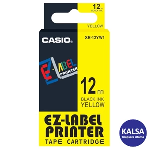Casio EZ - Label Printer Color Tape Cartridge XR-12YW1 Width 12 mm Black On Yellow