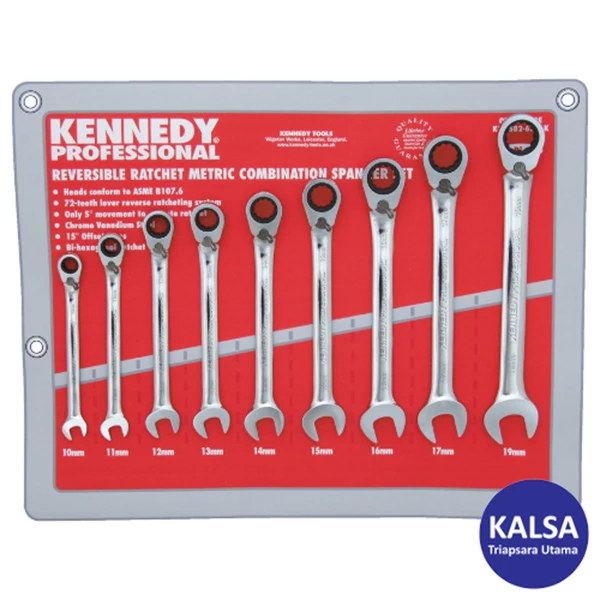 Kunci Kombinasi Ring Pas Kennedy KEN-582-6796K Metric Professional Reversible Combination Spanner Set