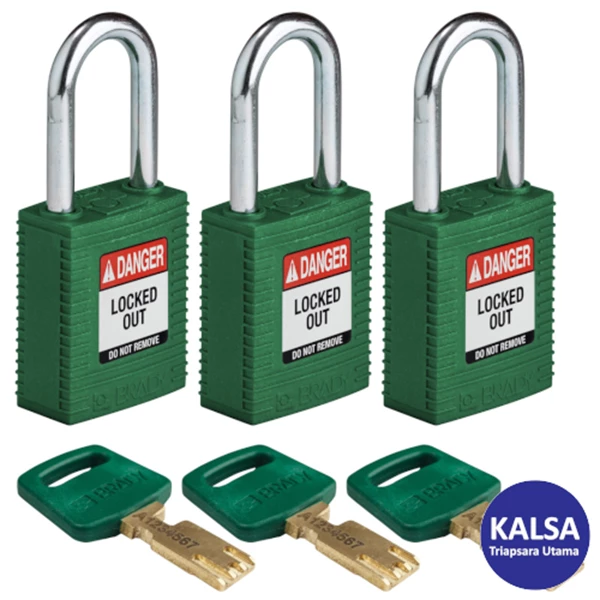 Gembok Nylon Brady 150341 Green Keyed Alike with Steel Shackle Safe-Key