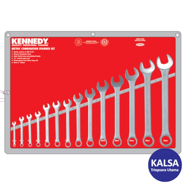 Kunci Kombinasi Ring Pas Kennedy KEN-582-2900K Range 6 - 32 mm Metric 14-Pieces Industrial Combination Spanner Set