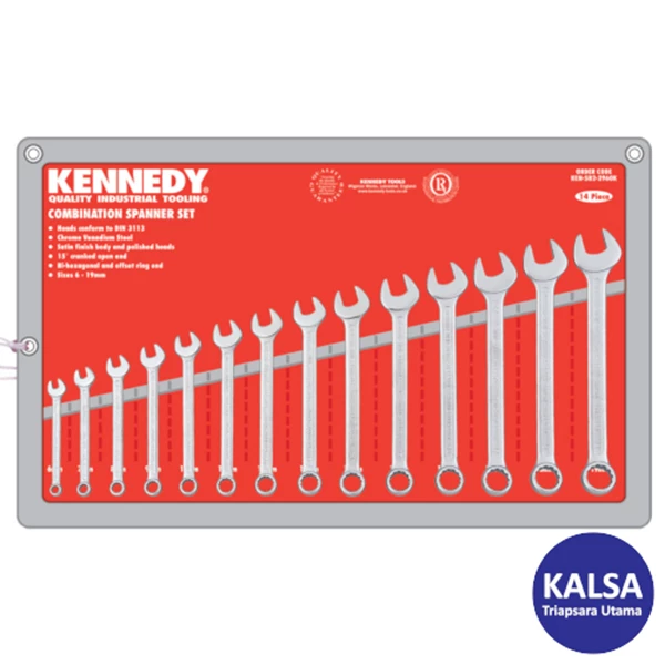 Kennedy KEN-582-2960K Range 6 - 19 mm Metric 14-Pieces Industrial Combination Spanner Set